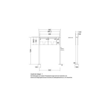 LEABOX 2er freistehende Briefkastenanlage mit Sprechfeld in RAL 9005 (Fußplatten) - LEA3