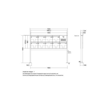 LEABOX 9er freistehende Briefkastenanlage mit Sprechfeld in RAL 9005 (Fußplatten) - LEA3