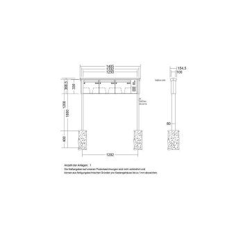 LEABOX 3er freistehende Briefkastenanlage mit Sprechfeld in RAL 9006 (einbetonieren) - LEA20