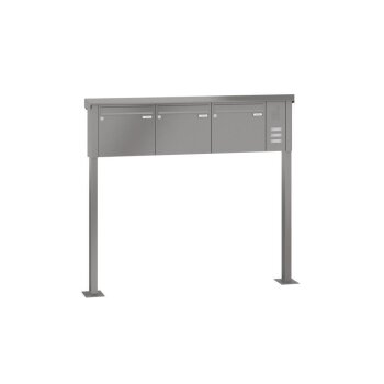 LEABOX 3er freistehende Briefkastenanlage mit Sprechfeld in RAL 9006 (Fußplatten) - LEA20