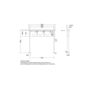 LEABOX 3er freistehende Briefkastenanlage mit Sprechfeld in RAL 9006 (Fußplatten) - LEA20