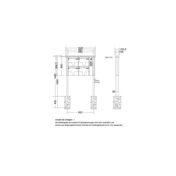 LEABOX 4er freistehende Briefkastenanlage mit Sprechfeld in RAL 9010 (einbetonieren) - LEA20