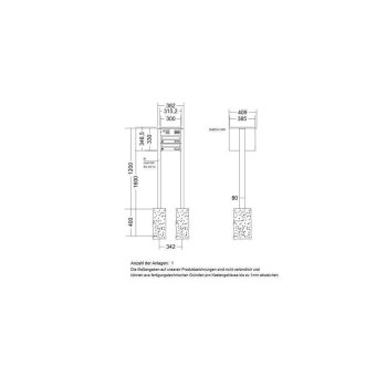 LEABOX 2er freistehende waagerechte Briefkastenanlage mit Sprechfeld in RAL7035 (einbetonieren) - LEA3