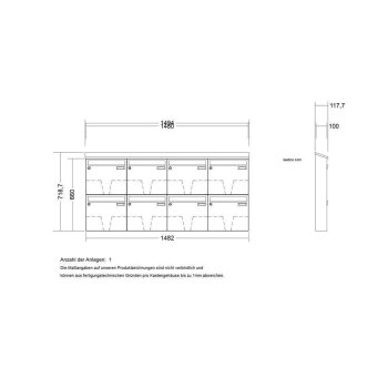 LEABOX 8er Aufputzbriefkastenanlage in RAL7035 - LEA20