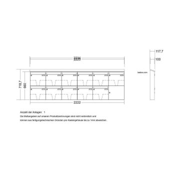 LEABOX 11er Aufputzbriefkastenanlage in RAL7035 - LEA20