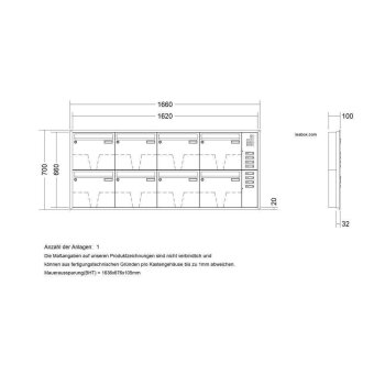 LEABOX 8er Unterputzbriefkastenanlage mit Sprechfeld in...
