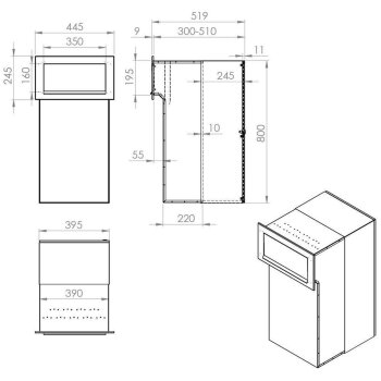 F-05 XXL Edelstahl Mauerdurchwurf Paketkasten (T:30-51 cm)