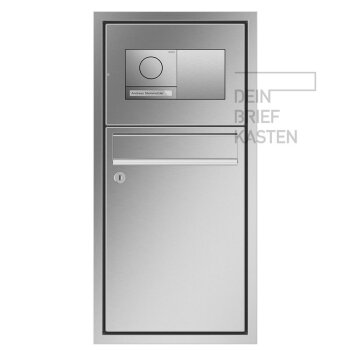 RENZ Eckrahmen Unterputz Briefkasten 2x Gira 106 in V4A Edelstahl Blindmodul, Sprachmodul mit 1 RT Kunststoff beleuchtet mit Audio-Steuergerät