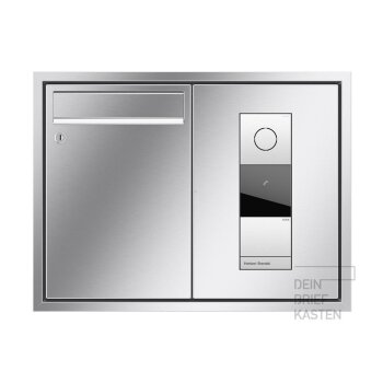 RENZ Eckrahmen Unterputz Briefkasten 3x Gira 106 in V4A Edelstahl  Anzeigemodul, Sprachmodul, Klingelmodul V4A mit Gravur mit Audio-Steuergerät + Gravur