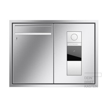 RENZ Eckrahmen Unterputz Briefkasten 3x Gira 106 in V4A Edelstahl  Blindmodul, Sprachmodul mit 1 RT Kunststoff beleuchtet, Anzeigemodul