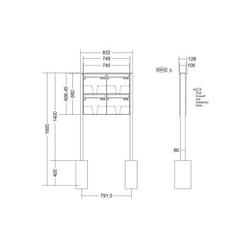 RENZ Basic B freistehende Briefkastenanlage in V4A Edelstahl 4-fach