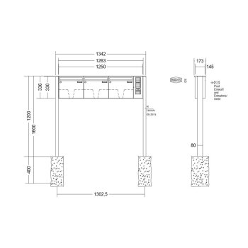 RENZ Basic B freistehende Briefkastenanlage in V4A Edelstahl mit Sprechfeld 3-fach