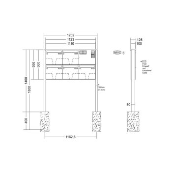 RENZ Basic B freistehende Briefkastenanlage in V4A Edelstahl mit Sprechfeld 5-fach