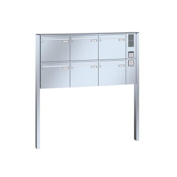 RENZ Basic B freistehende Briefkastenanlage in V4A Edelstahl mit Sprechfeld 6-fach