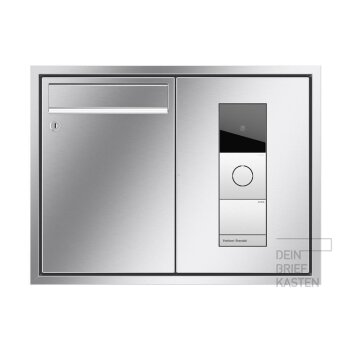 RENZ Eckrahmen Unterputz Briefkasten 3x Gira 106 in V4A Edelstahl  Sprachmodul, Klingelmodul V4A mit Gravur, Kameramodul  Video-Steuergerät + Gravur