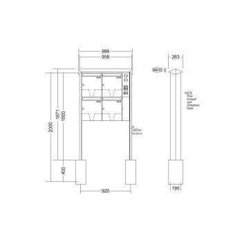 RENZ Prisma freistehende Briefkastenanlage in V4A Edelstahl mit Sprechanlage 4-fach
