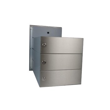 3er Edelstahl Mauerdurchwurf Briefkastenanlage mit Sprechsieb - T: 39-62 cm- B-042