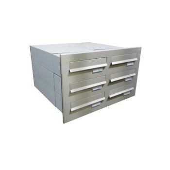 6er Edelstahl Mauerdurchwurf Briefkastenanlage in 2 Spalten - T: 39-62 cm- B-042