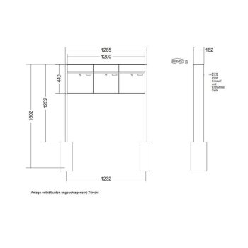 RENZ Plan freistehende Briefkastenanlage in V4A Edelstahl 3-fach