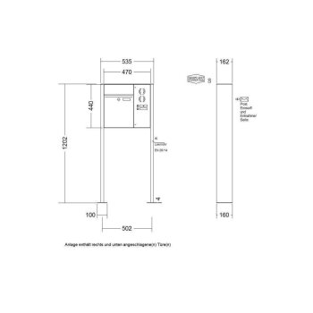 RENZ Plan freistehende Briefkastenanlage in V4A Edelstahl mit Sprechanlage rechts