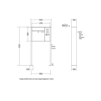 RENZ Plan freistehende Briefkastenanlage in V4A Edelstahl mit Sprechanlage rechts