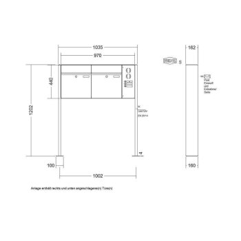 RENZ Plan freistehende Briefkastenanlage in V4A Edelstahl mit Sprechanlage 2-fach