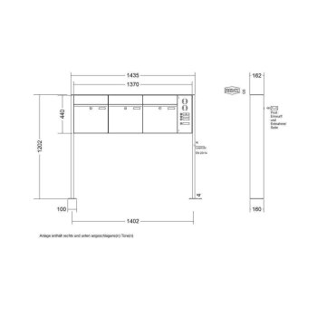 RENZ Plan freistehende Briefkastenanlage in V4A Edelstahl mit Sprechanlage 3-fach