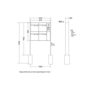 RENZ Plan freistehende Briefkastenanlage in V4A Edelstahl mit Sprechanlage 4-fach