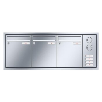 RENZ Eckrahmen Unterputz Briefkastenanlage in V4A Edelstahl mit Sprechsieb 3-fach