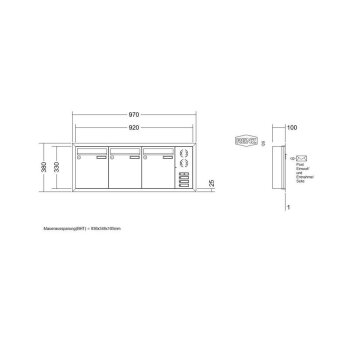 RENZ Eckrahmen Unterputz Briefkastenanlage in V4A Edelstahl mit Sprechsieb 3-fach